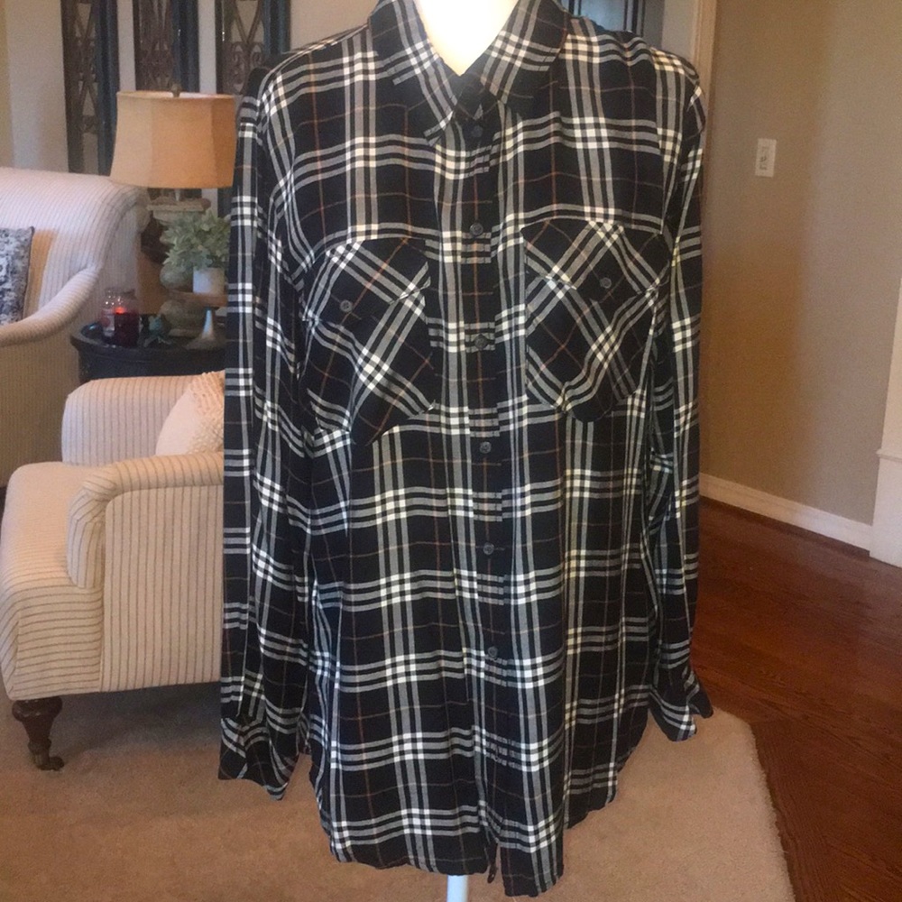 Sanctuary Plaid Buttondown 100% Rayon Top NWOT - Picture 3 of 15